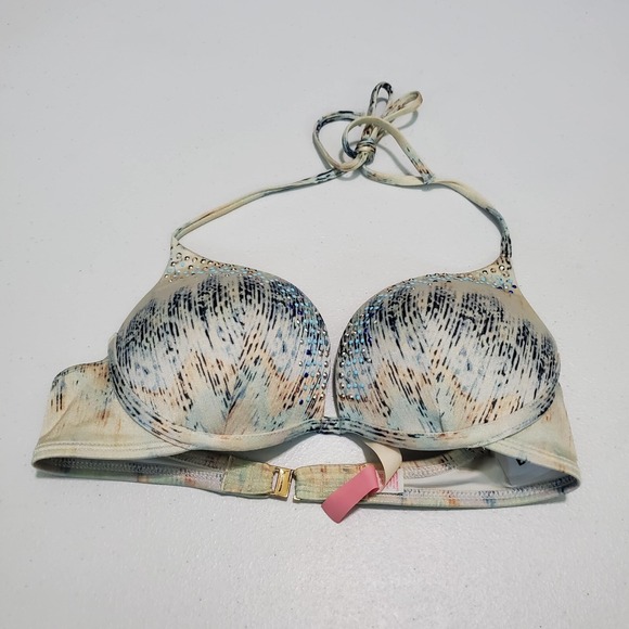 Victoria's Secret Women Swimwear 32B Blue Tie Dye The Hottie Halter Bikini Stud - Picture 1 of 9